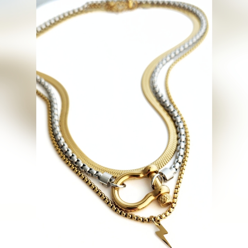 Mixed Metals Layered Necklace Set - Picture 3 of 4